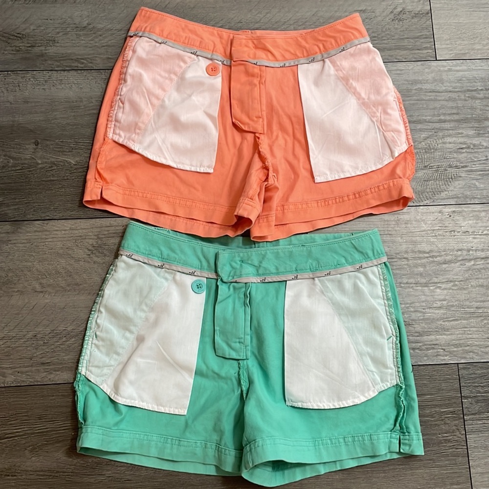 BCG cotton shorts(2), teal and salmon‎ colors, 3.5” inseam, size 2 - Picture 3 of 3